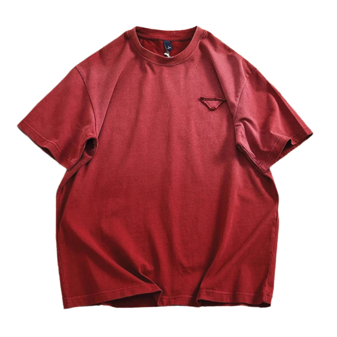 Loose fit bleached gradient crew neck cotton tee with subtle chest detail in tonal wash