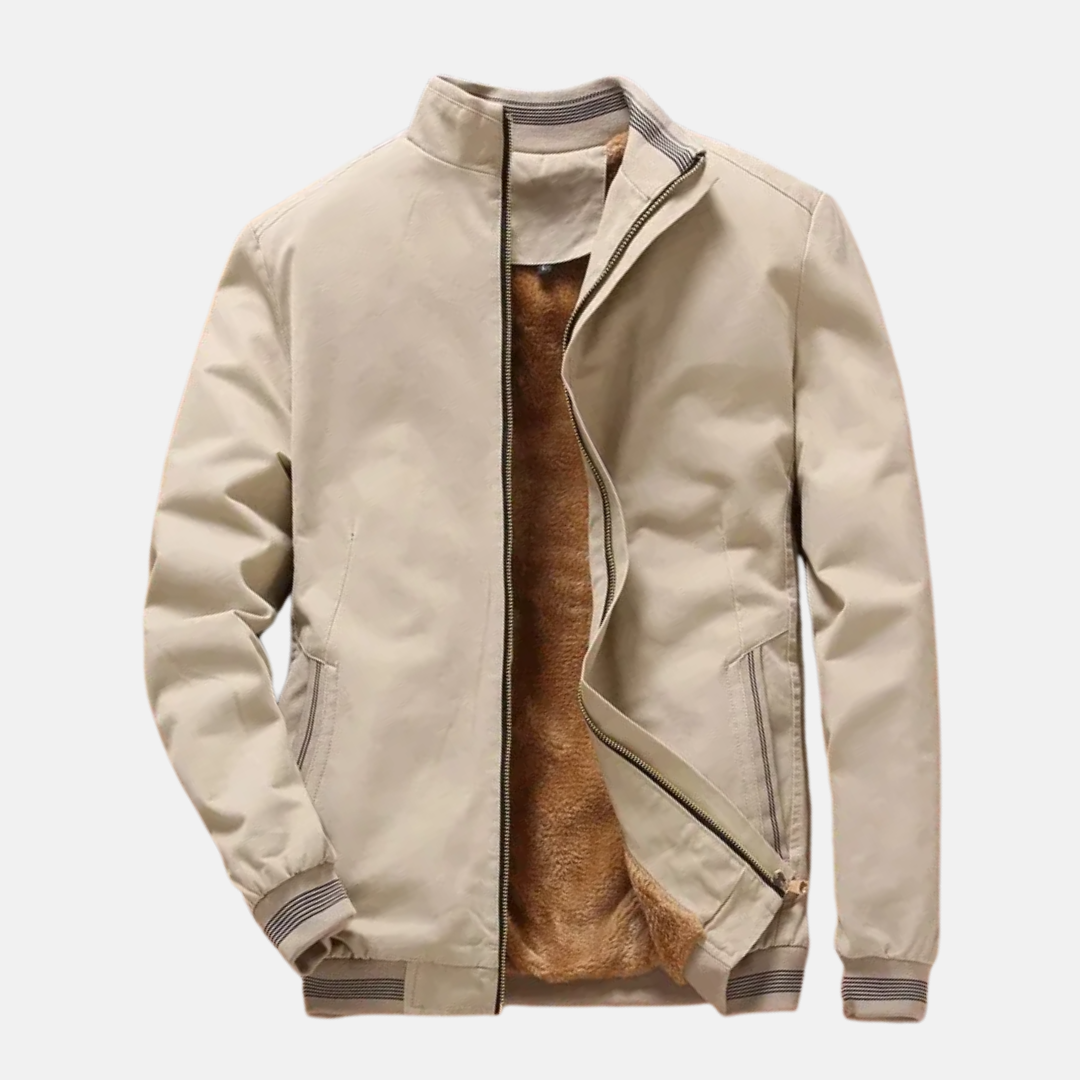 Men's navy fleece-lined bomber pilot jacket with zip front closure, warm versatile all-season outerwear