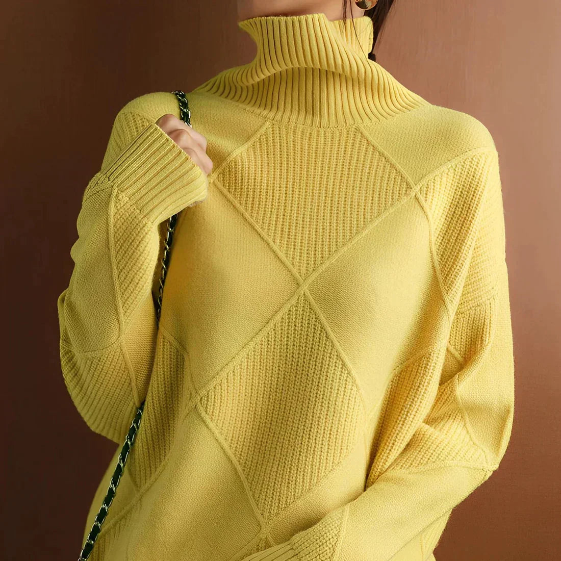 Women's oversized wool blend pullover sweater, ribbed high neck knit in neutral cozy style