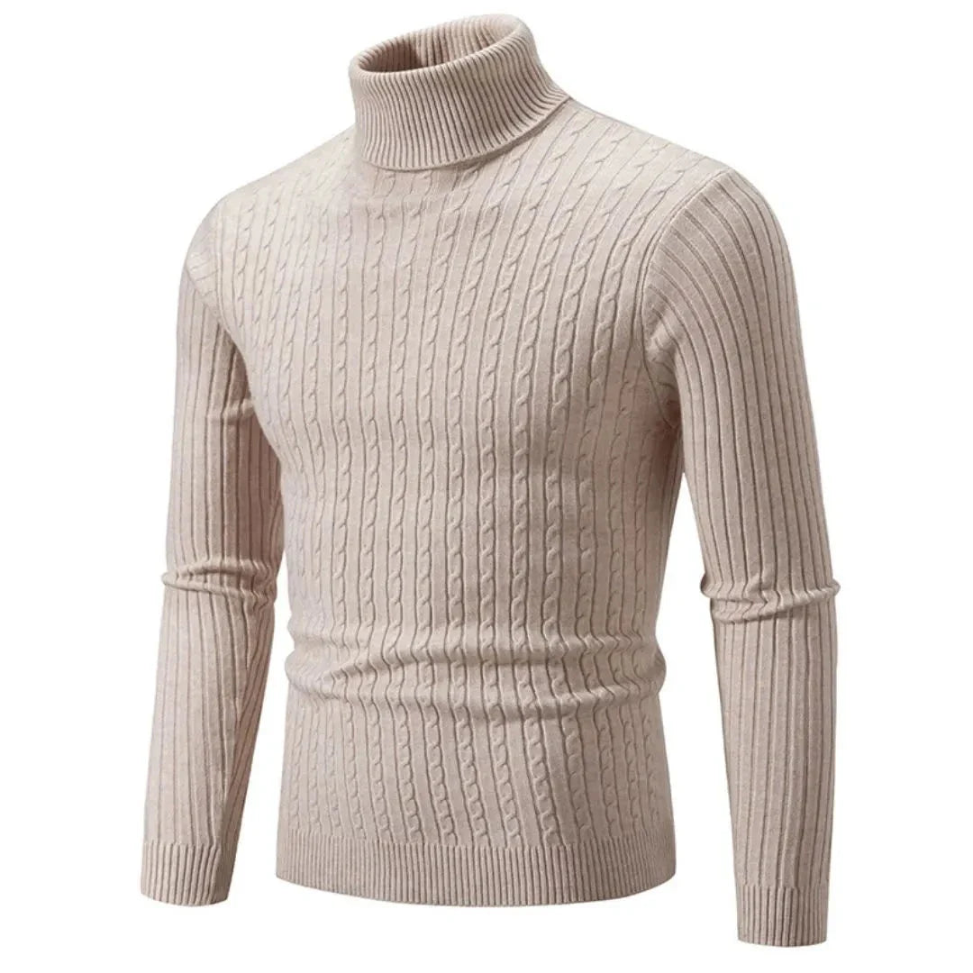 Aurelio classic turtleneck sweater in ribbed knit fabric, stretchy and breathable for casual or formal wear