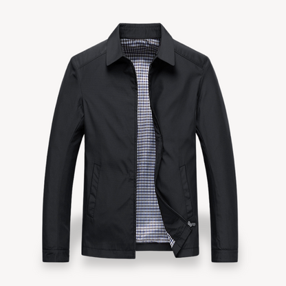Men's lightweight navy jacket tailored fit shirt collar zipper closure breathable everyday layer