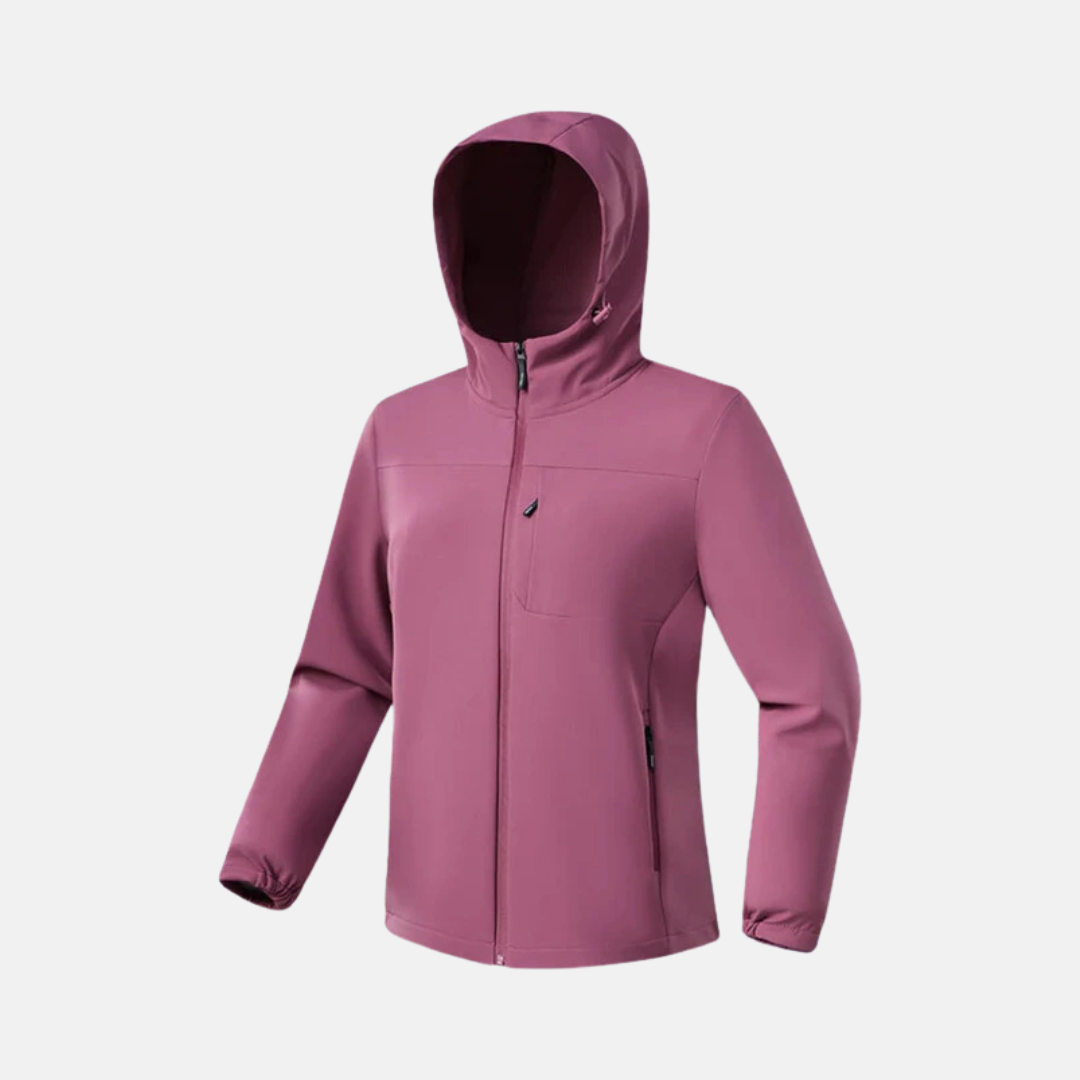 Women's stretch softshell jacket with hood, regular fit, elastic cuffs, ideal for active lifestyle