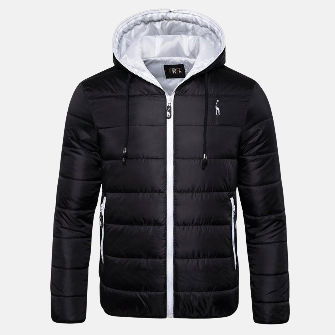 Men's quilted down jacket hooded regular fit water-resistant with zipper pockets in neutral tone
