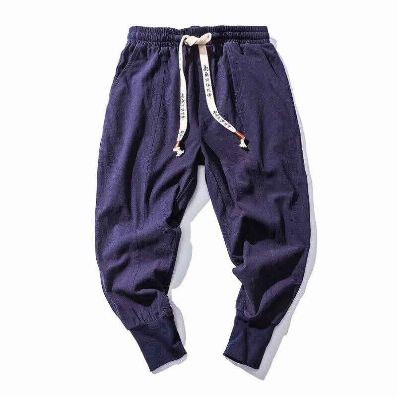 Mayfair slim-fit joggers in neutral linen-cotton blend with Korean heritage street style design