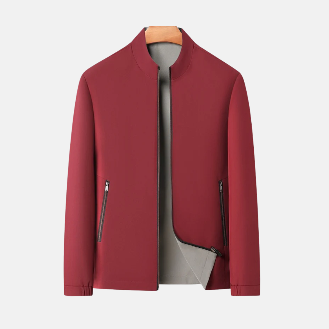 Men's navy bomber jacket regular fit windproof stand collar zippered pockets casual outerwear