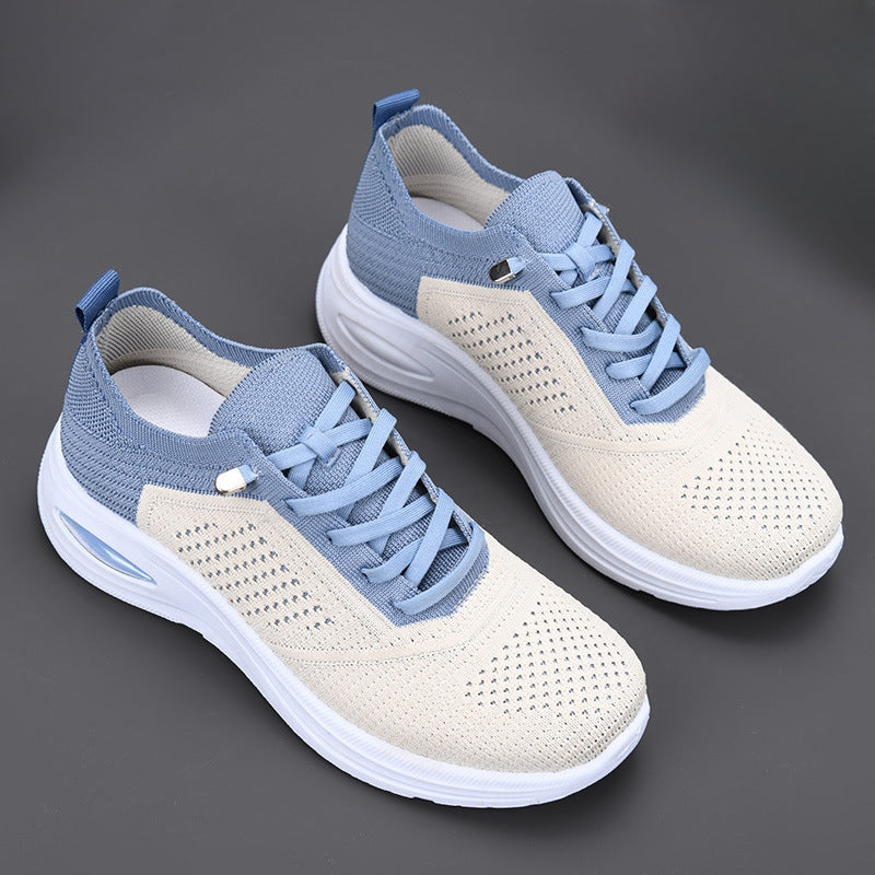 Women's white mesh lace-up walking sneakers with air cushion sole for all-day comfort