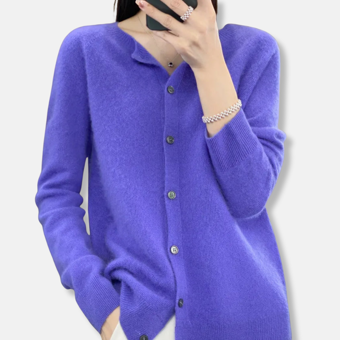 Women's merino wool cardigan sweater regular fit button front ribbed knit timeless layering style