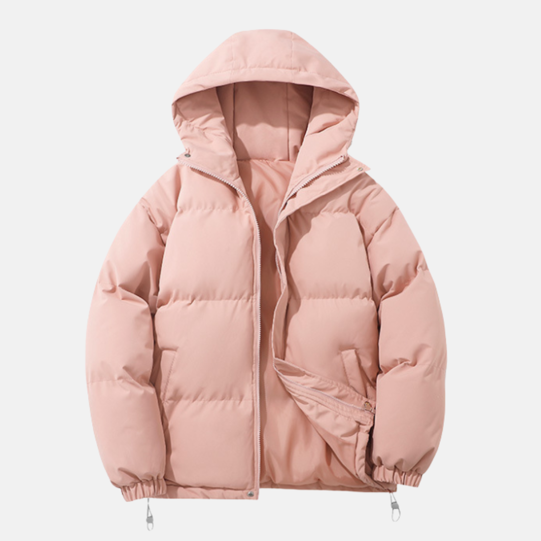 Men's black quilted puffer hooded coat relaxed fit with elastic hem, Wavlynn ultra warm winter