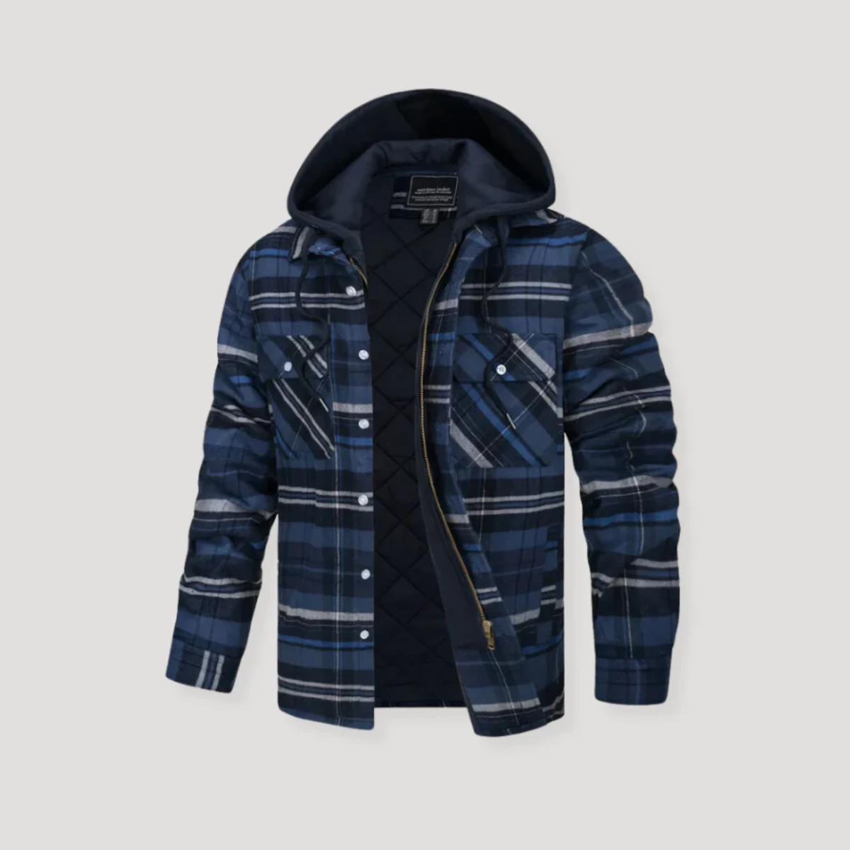 Men's plaid flannel hooded jacket rugged warm cozy outdoor style multicolor checkered pattern