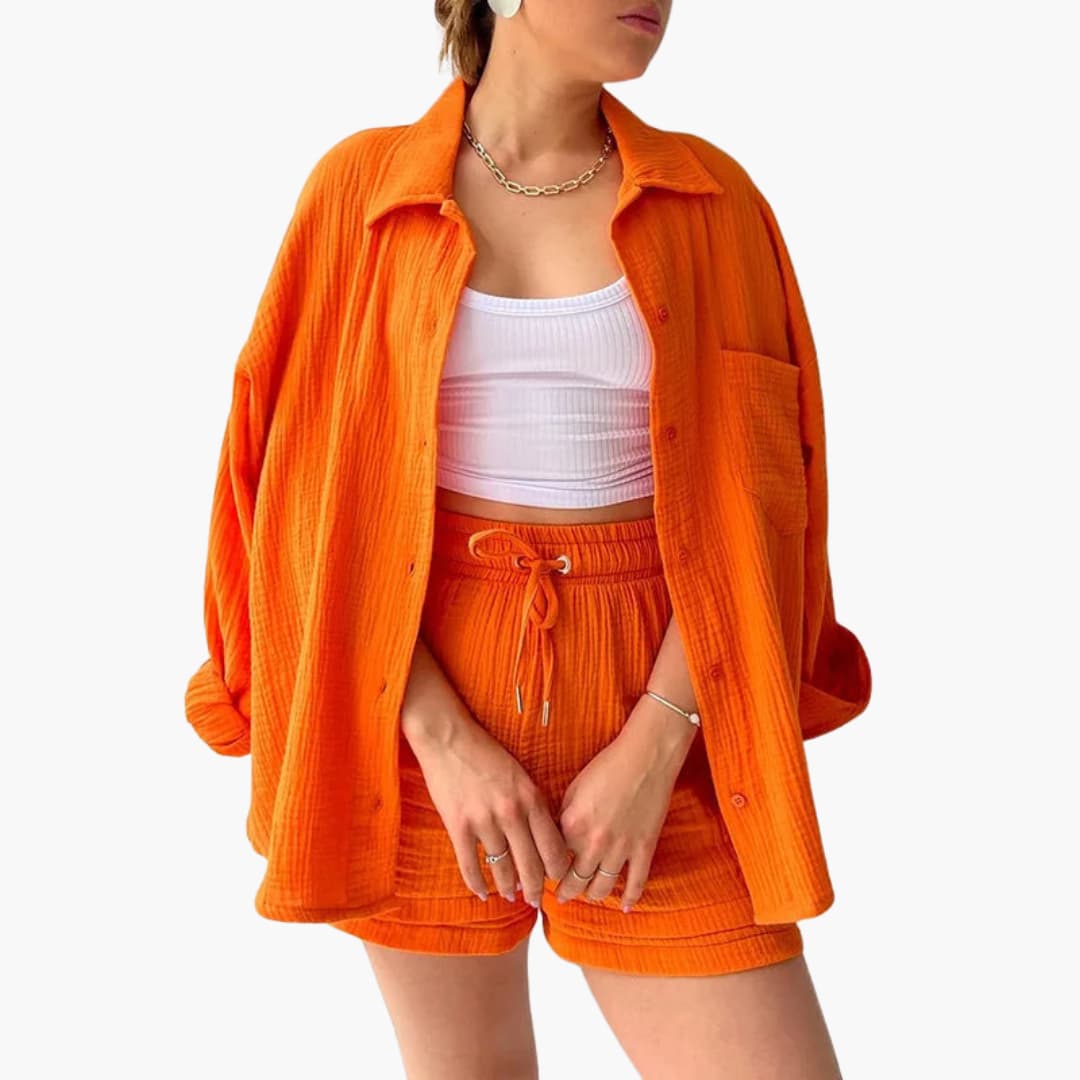 Rosa chic casual two-piece set in vibrant hues, relaxed silhouette with lightweight breathable fabric