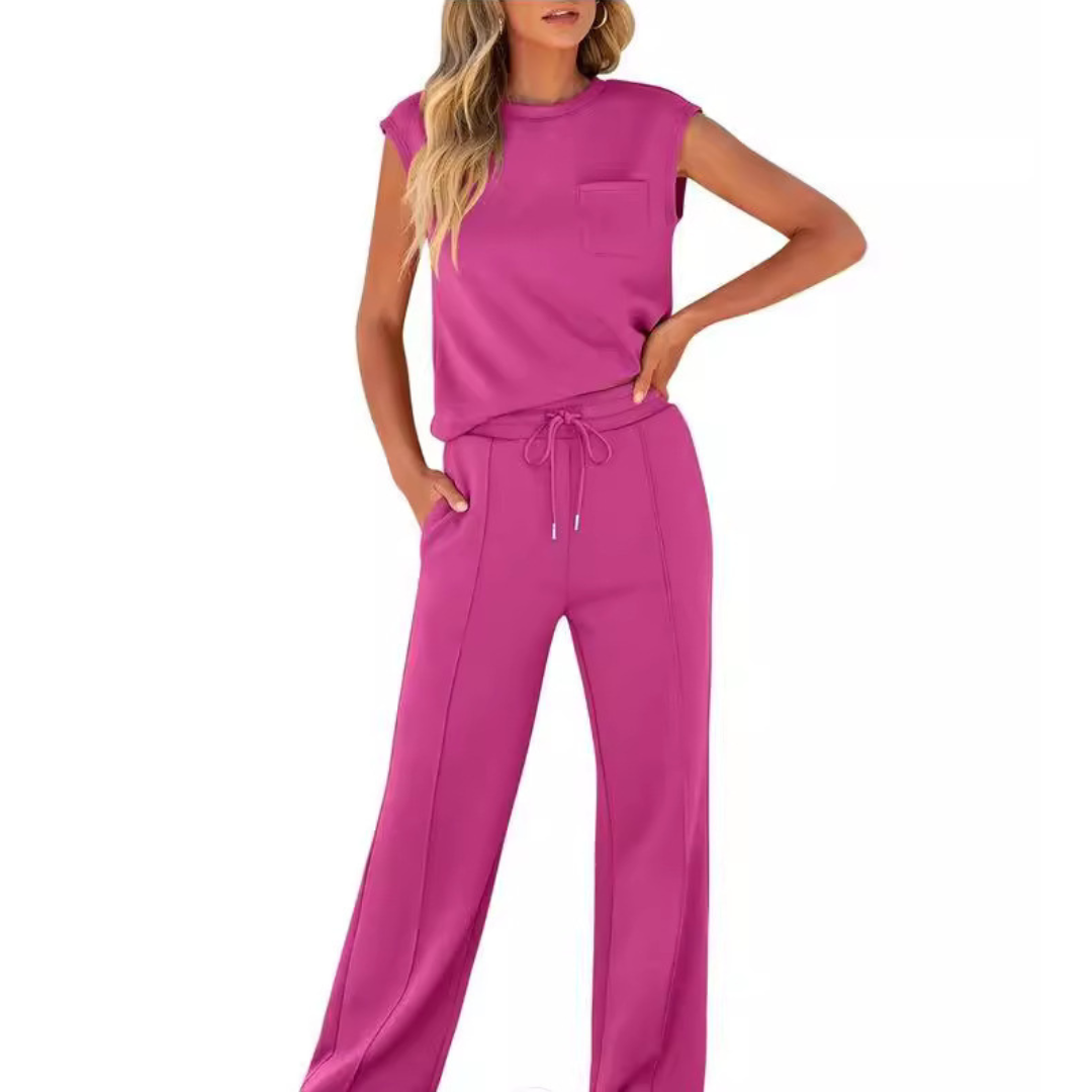 Women's casual soft lounge co-ord set relaxed drape lightweight breathable summer two-piece