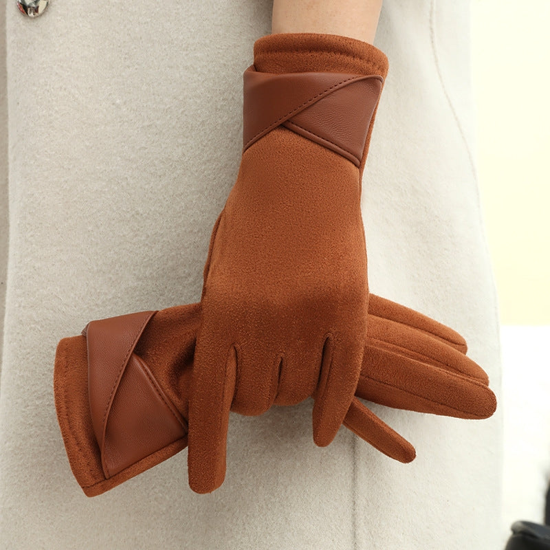 Melora touchscreen gloves black suede windproof velvet-lined women's winter gloves