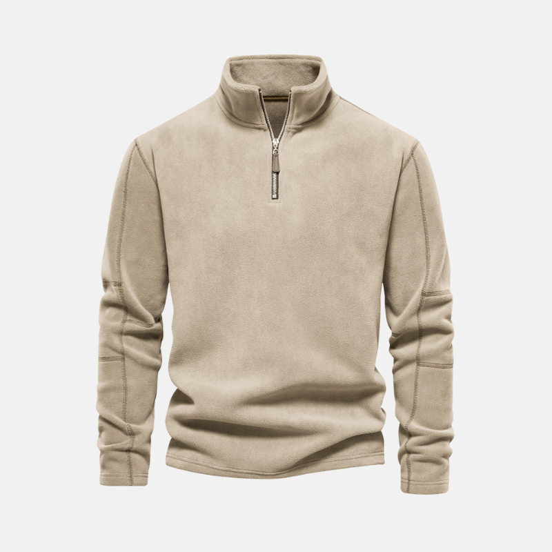 Men's gray fleece sweatshirt stand collar half-zip closure elevated casual contemporary fit