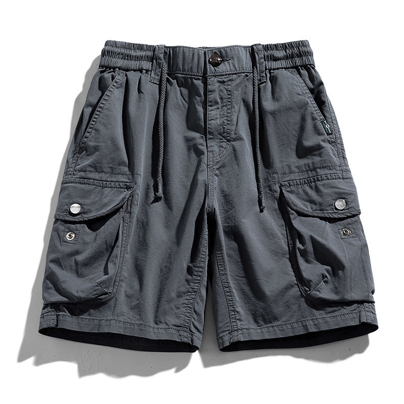 Karnor men's khaki cargo shorts with elastic waist and secure flap pockets