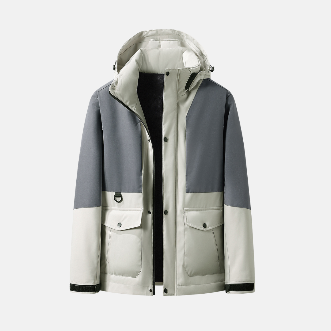 Men's navy hooded jacket wind water resistant quilted lining relaxed winter fit everyday outerwear