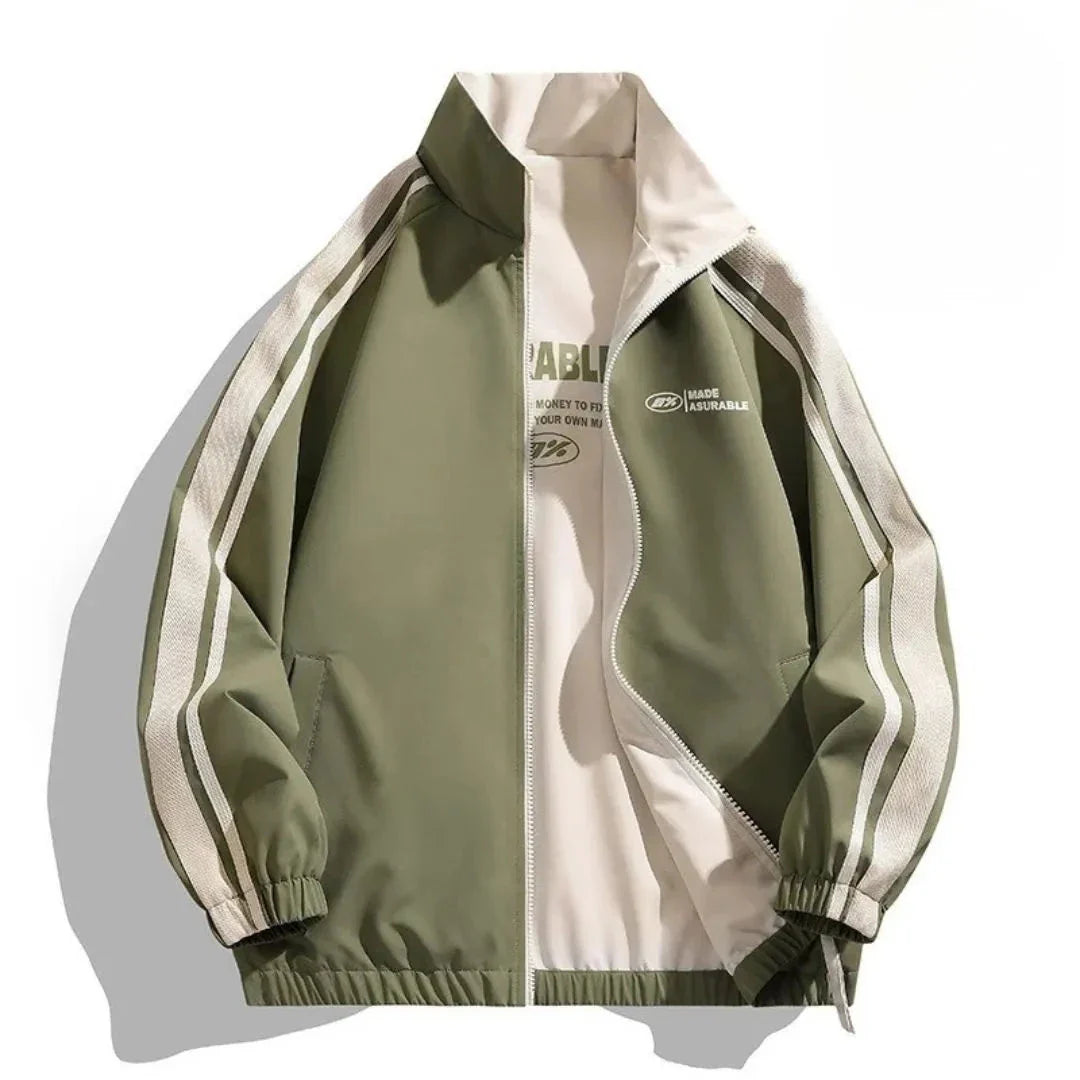 Reversible track jacket black sporty striped windproof lightweight two-sided elastic cuffs streetwear