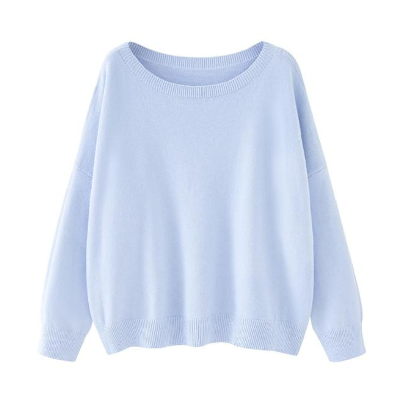 Ovelin soft-knit cream scoop neck sweater with relaxed drop shoulder for effortless layering