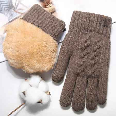 Men's winter knit touchscreen gloves black double-layer plush lining warm insulated cold weather handwear