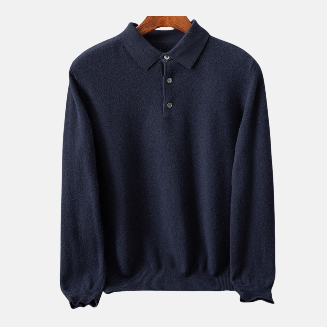 Men's fine gauge knit long sleeve polo shirt regular fit with three-button placket smart casual