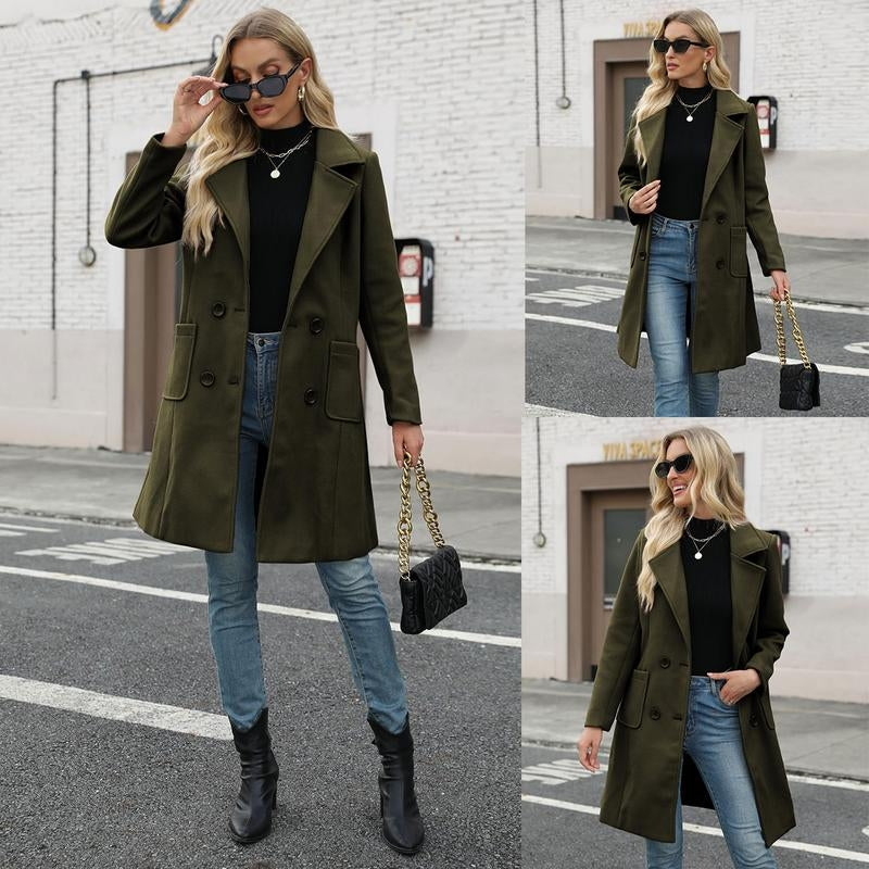 Maribel mid-length double-breasted wool-blend coat in classic neutral tone