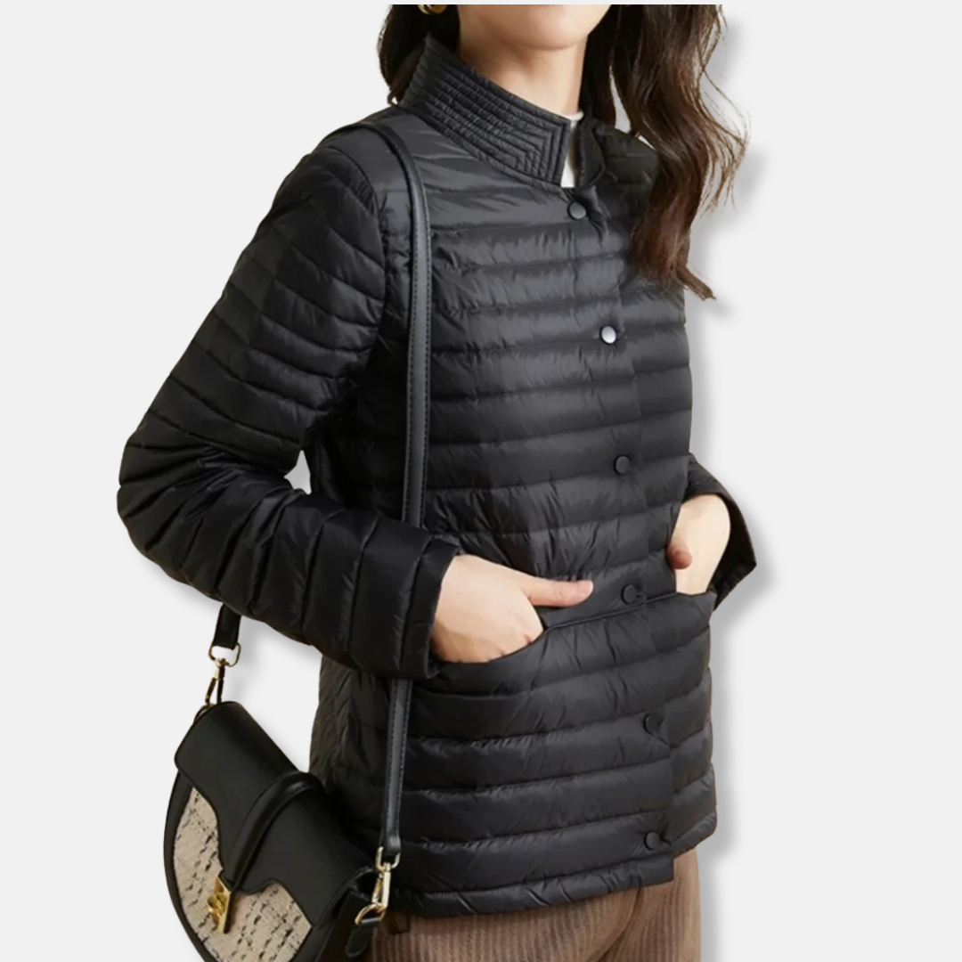 Women's slim-fit quilted woven jacket in stand collar short length style for fall winter