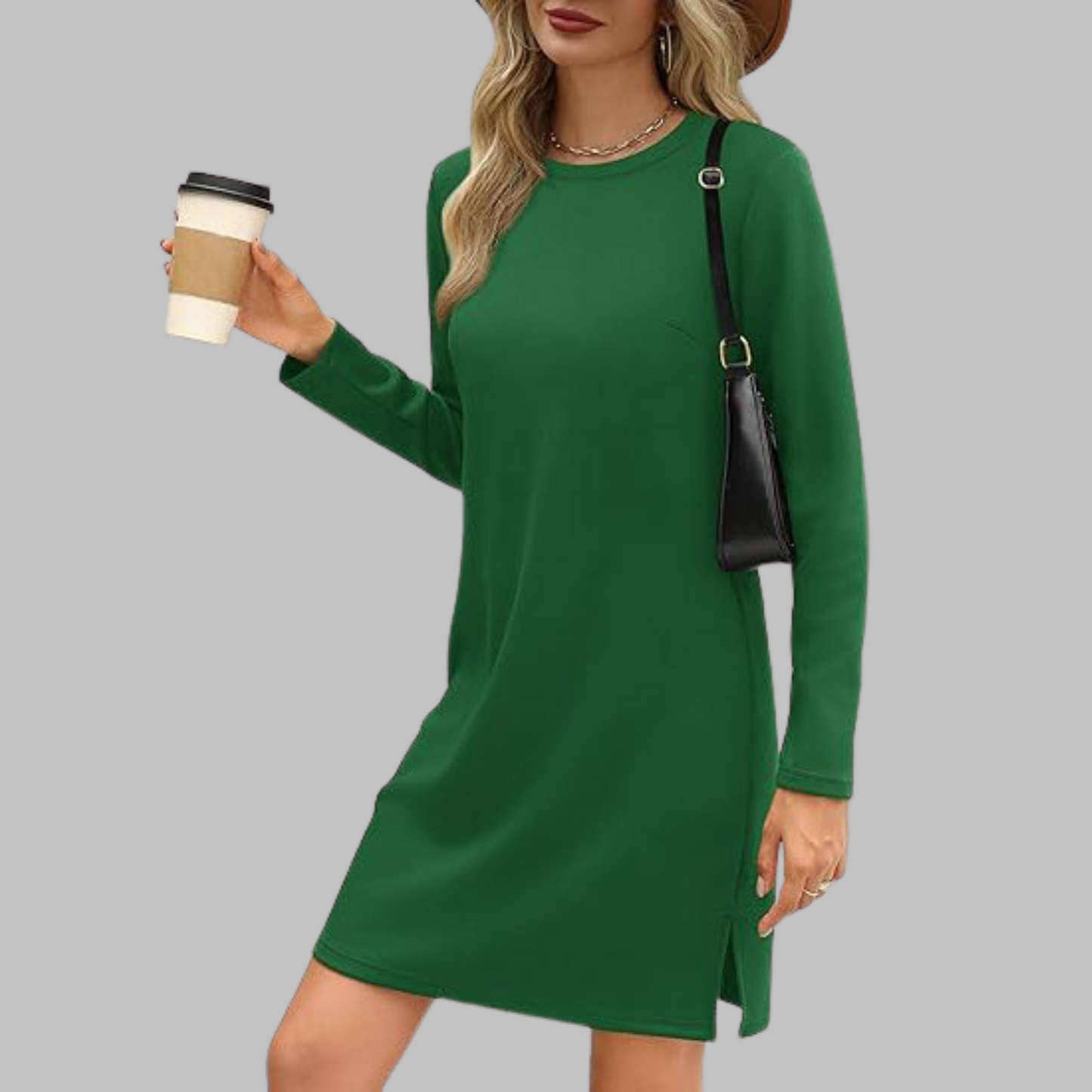 Alayah slim fit long sleeve round neck dress with tummy coverage for casual chic style