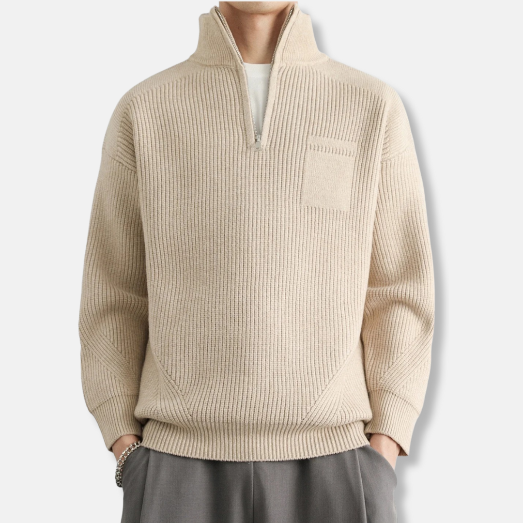 Men's cotton blend quarter-zip sweatshirt relaxed fit stand-up collar everyday casual layer