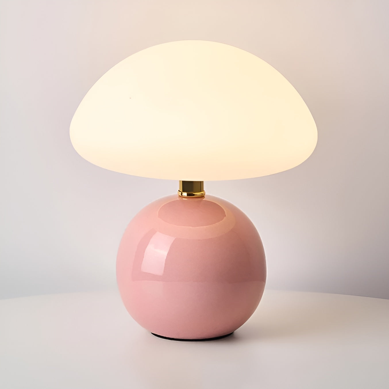 Modern mushroom ceramic table lamp with adjustable warm neutral cool white ambient glow three color modes
