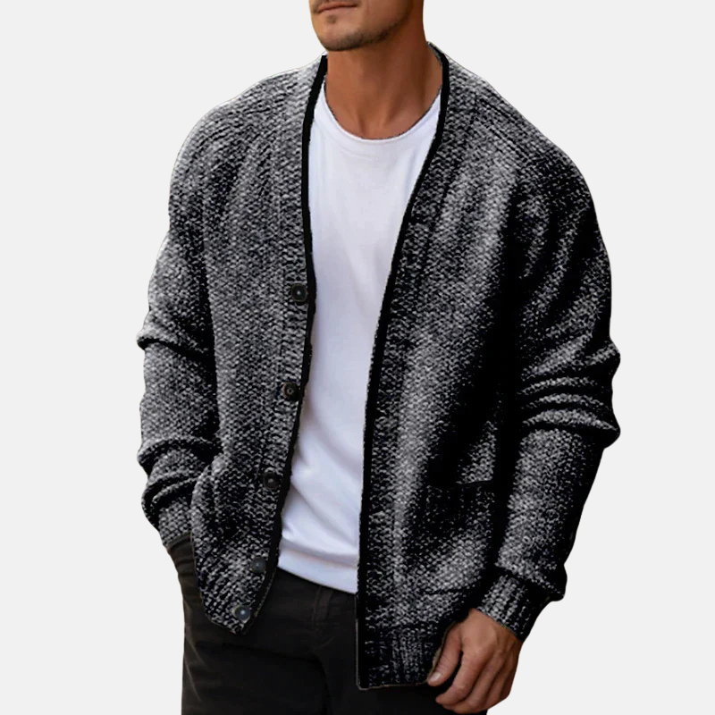 Men's wool blend relaxed fit V-neck cardigan button front knit sweater casual layering essential