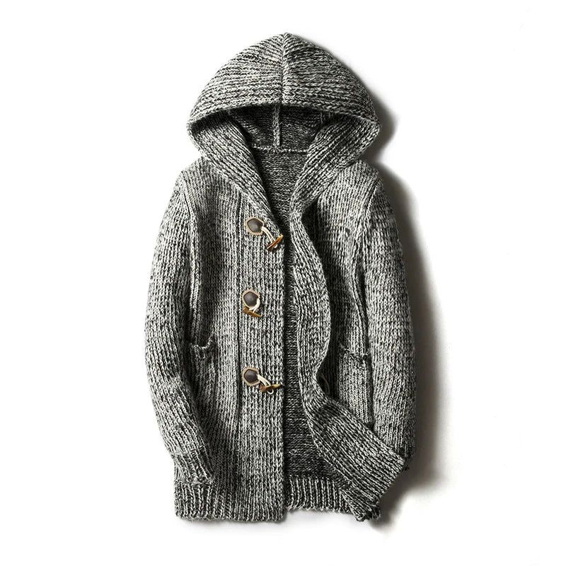 Norlid hooded cardigan marled knit with toggle closures, artisanal texture, relaxed fit