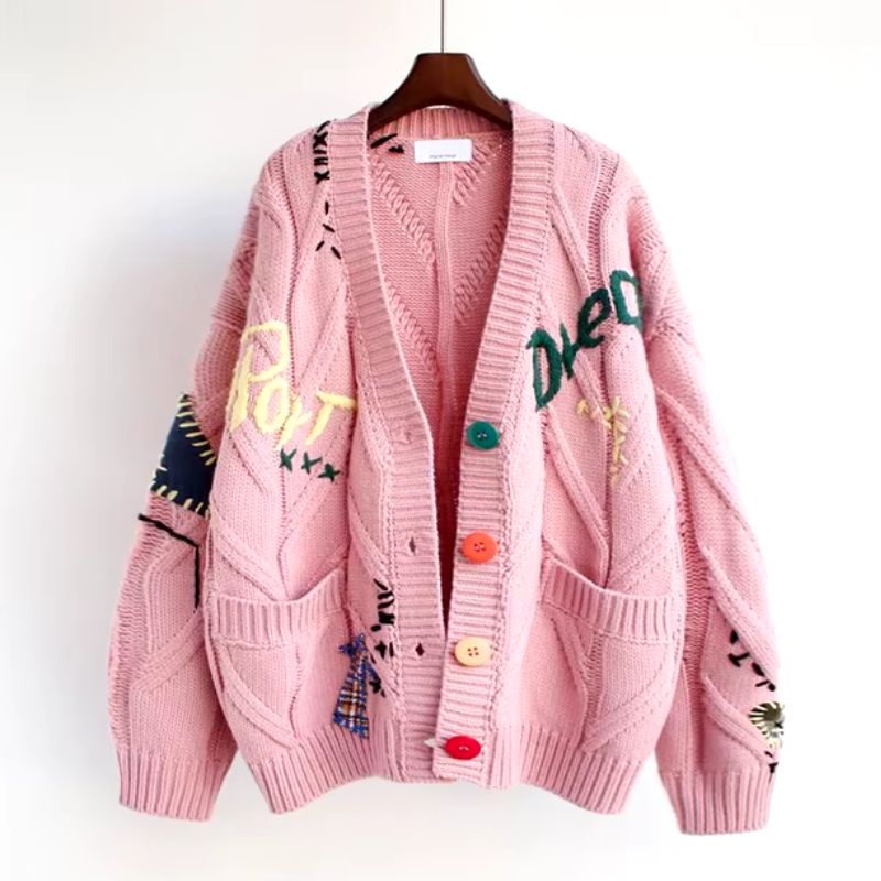 Patcha multicolor textured knit cardigan with playful color-pop design and cozy relaxed fit