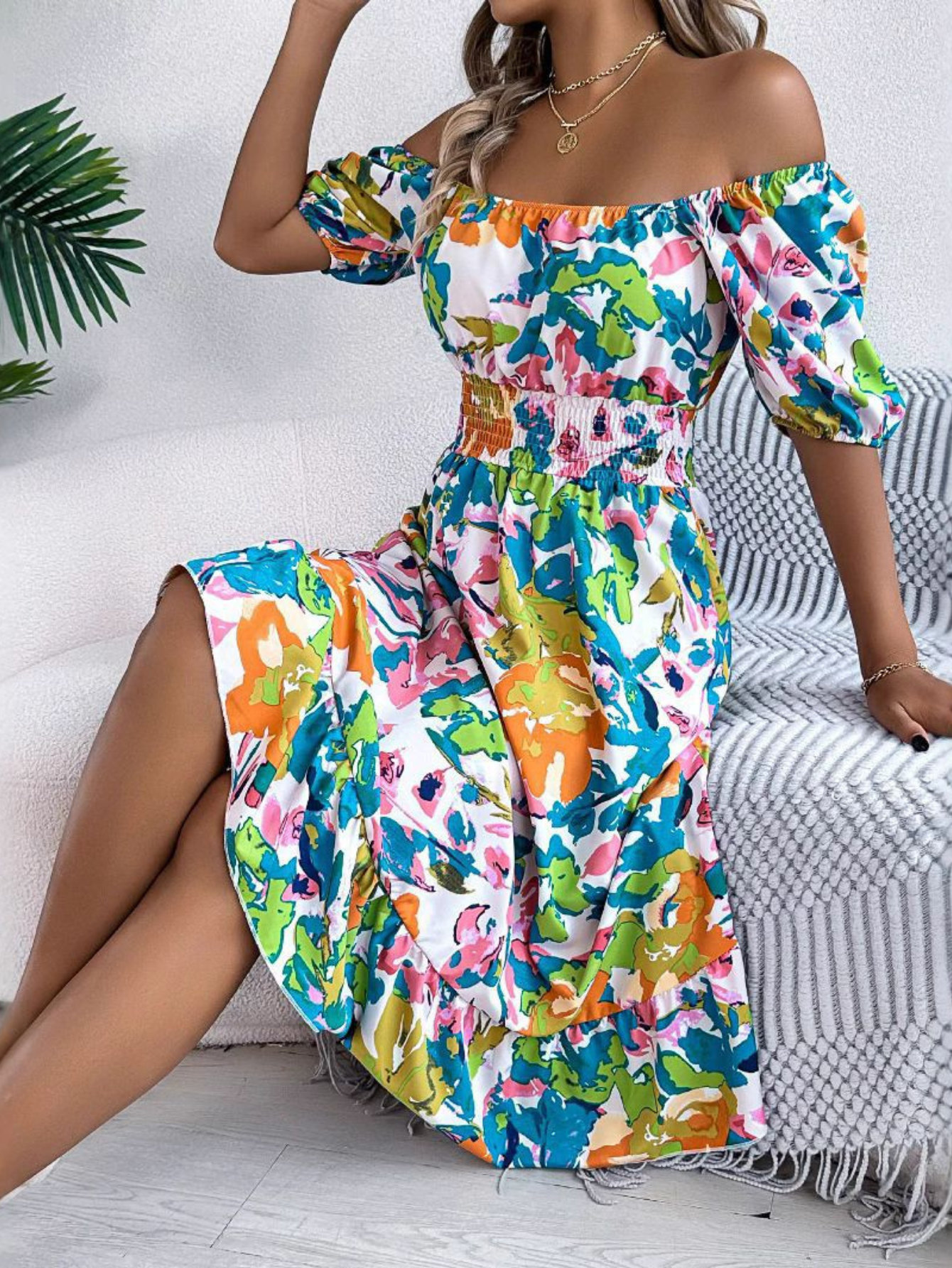 Casual boho gradient dress with flowing silhouette and relaxed free-flowing bohemian cut