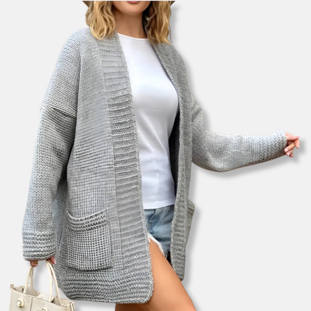 Women's oversized longline open-front knit cardigan cozy fall layering smooth drape viscose blend