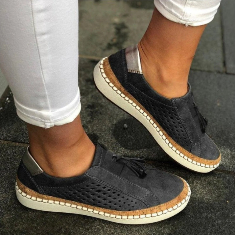 Calvona comfort slip-ons with breathable knit upper, cushioned comfort support, low-rise design for all-terrain grip