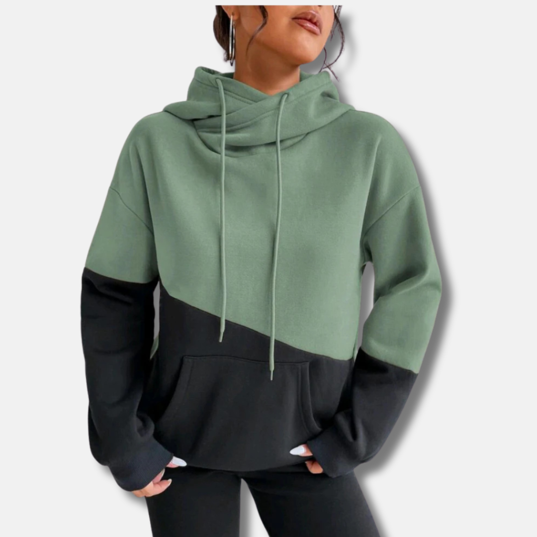 Women's relaxed fit colorblock hoodie in soft knit fabric with kangaroo pocket