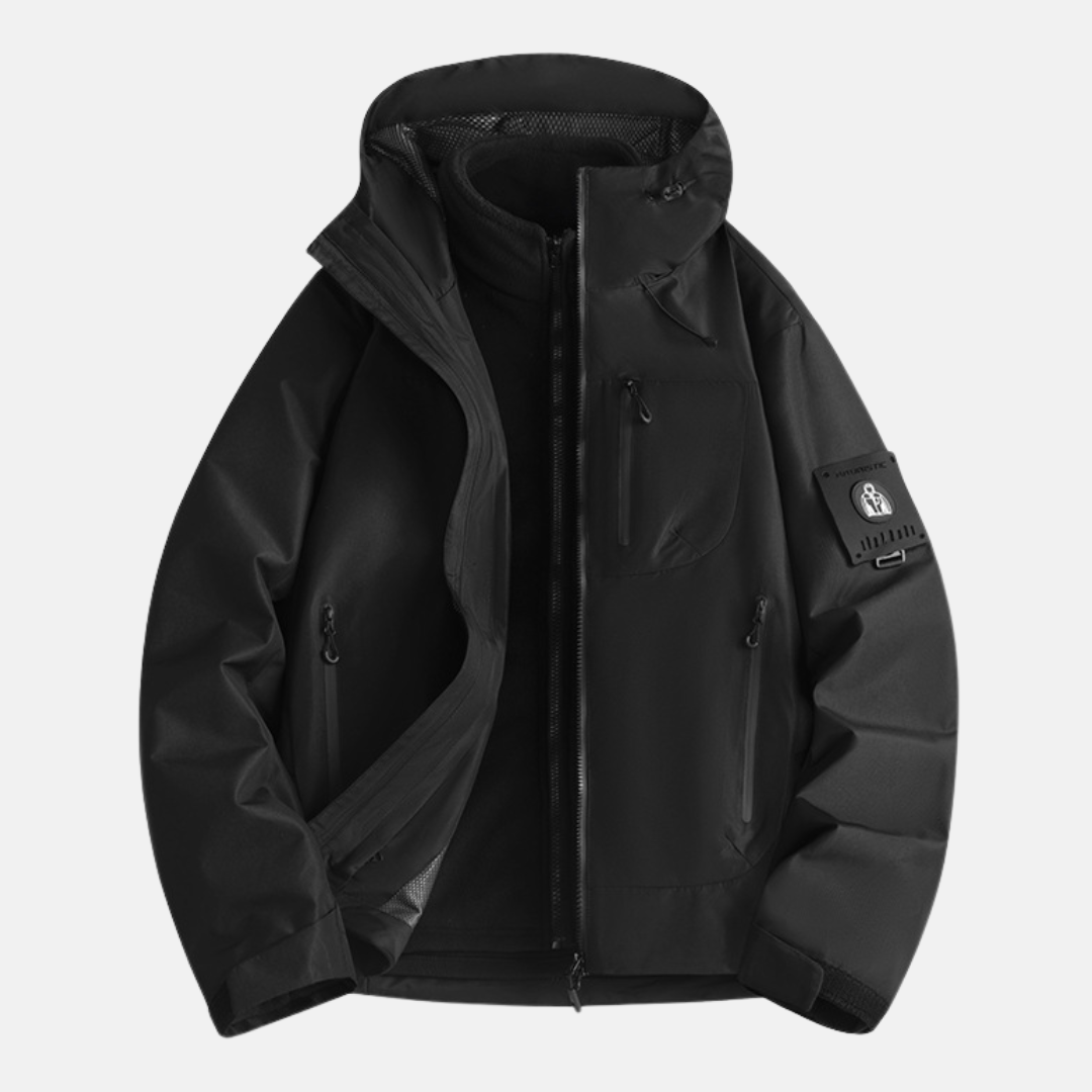 Men's 3-in-1 modular jacket navy blue all-season shell with removable liner and adjustable hood