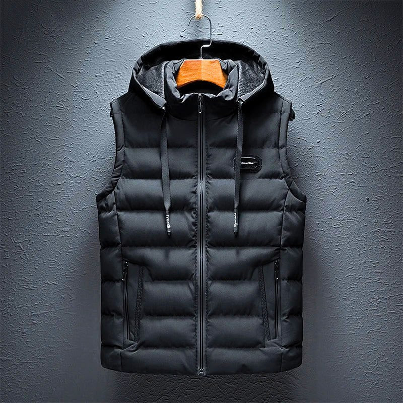 Briar Mont hooded puffer vest in neutral tone with full-zip closure and roomy zippered pockets