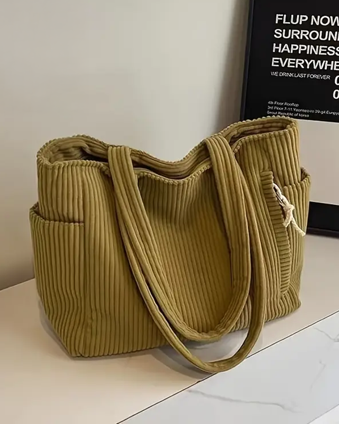 Aubrey corduroy tote bag soft ribbed texture roomy interior casual everyday shoulder bag