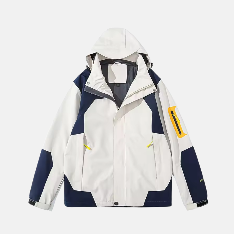 Men's windproof water-resistant outdoor jacket with adjustable hood and zip pockets, modern fit