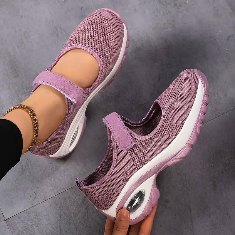 Nuvia comfort soft-knit sneakers with built-in heel lift for comfort support and posture alignment