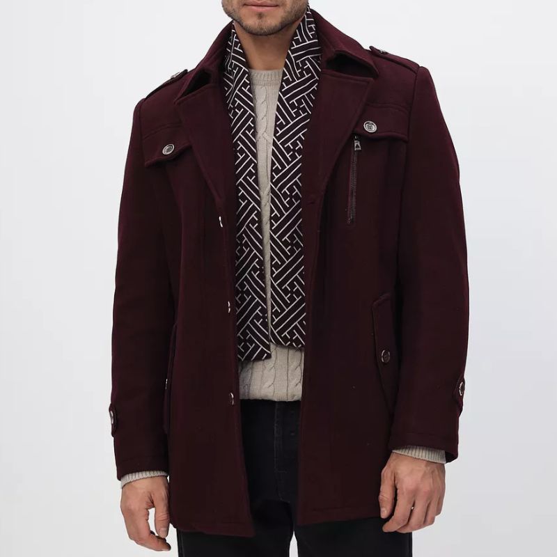 Darlington tailored wool blend winter coat with detachable scarf, sleek silhouette