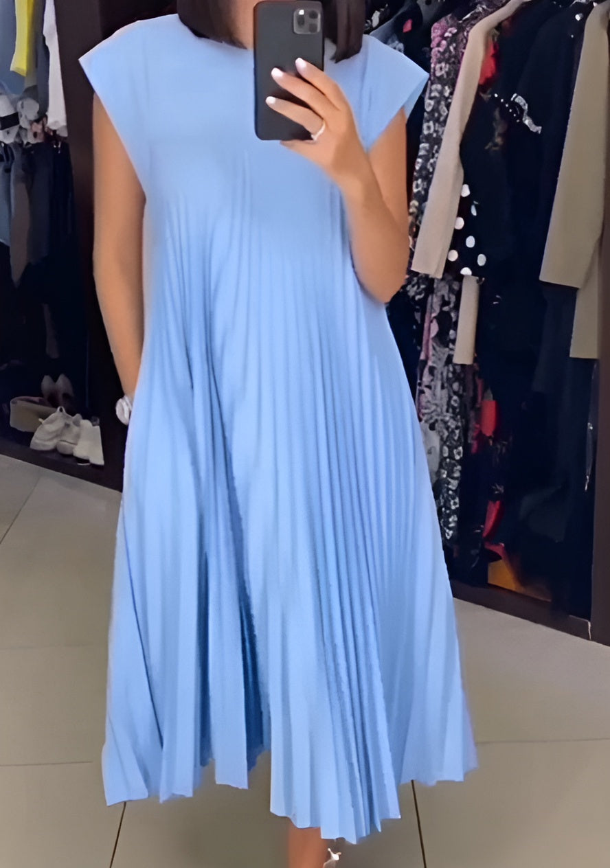 Women's pleated elegant evening dress with graceful flowing silhouette and flattering structured fit