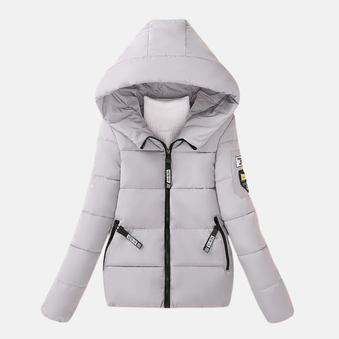 Women's quilted padded coat relaxed fit hooded zipper closure insulated warmth