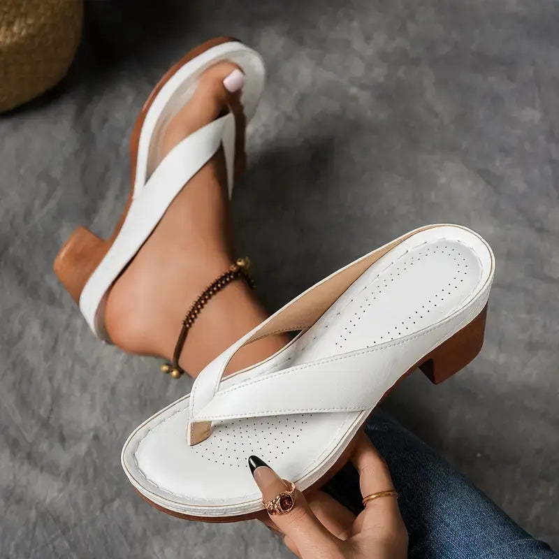Mavine women's orthopedic slip-on sandals with chunky heel and cushioned footbed in solid neutral tones