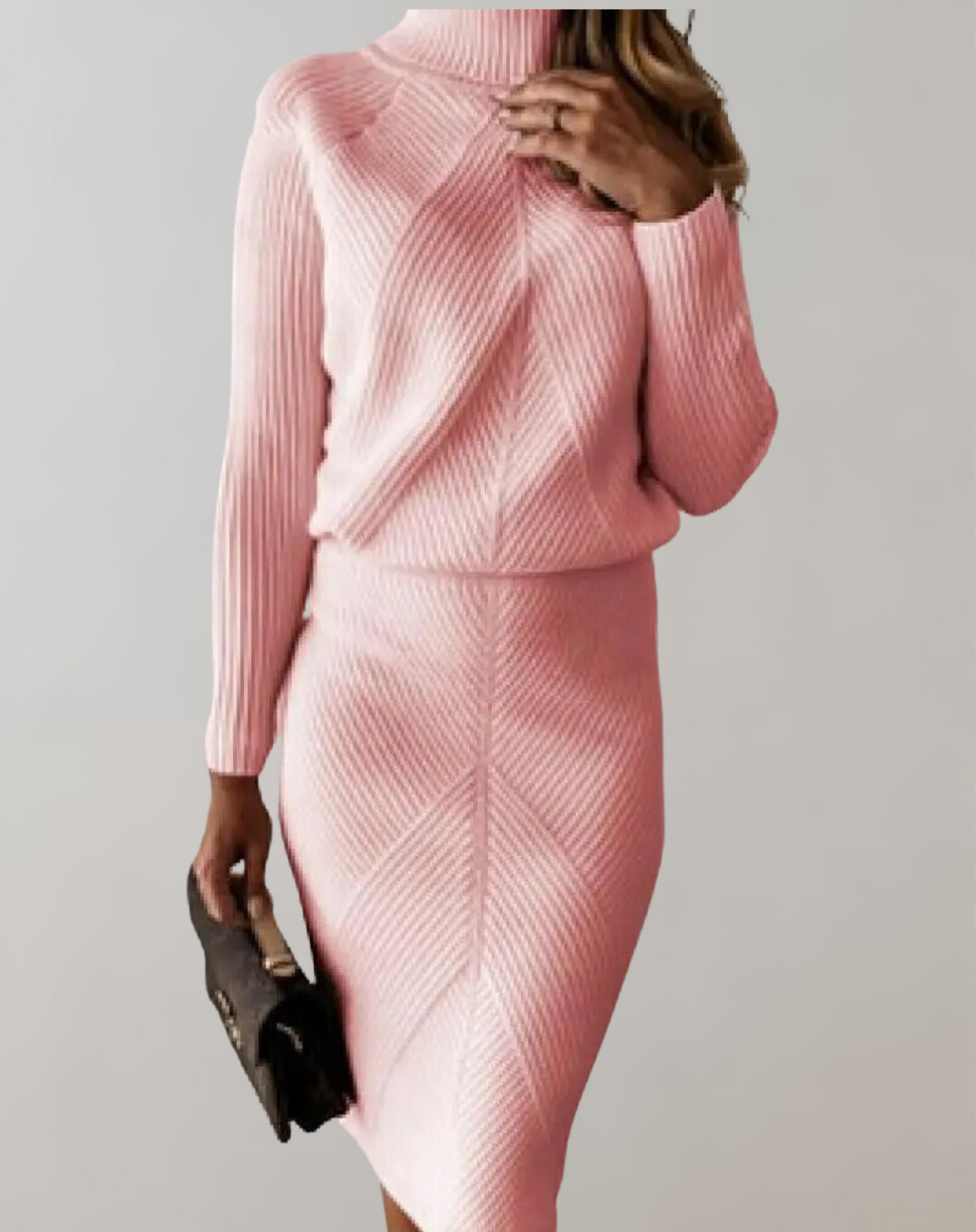 Wavlynn Léa ribbed knit two-piece set high neck sweater pencil skirt monochrome elegant women