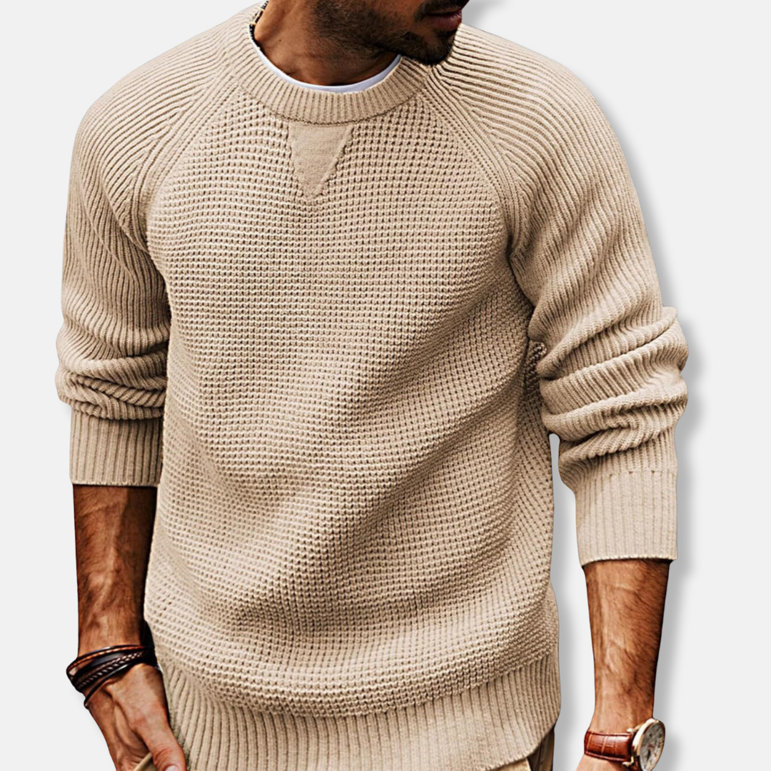 Men's knit texture crew neck sweatshirt, relaxed fit with long raglan sleeves for casual fall comfort
