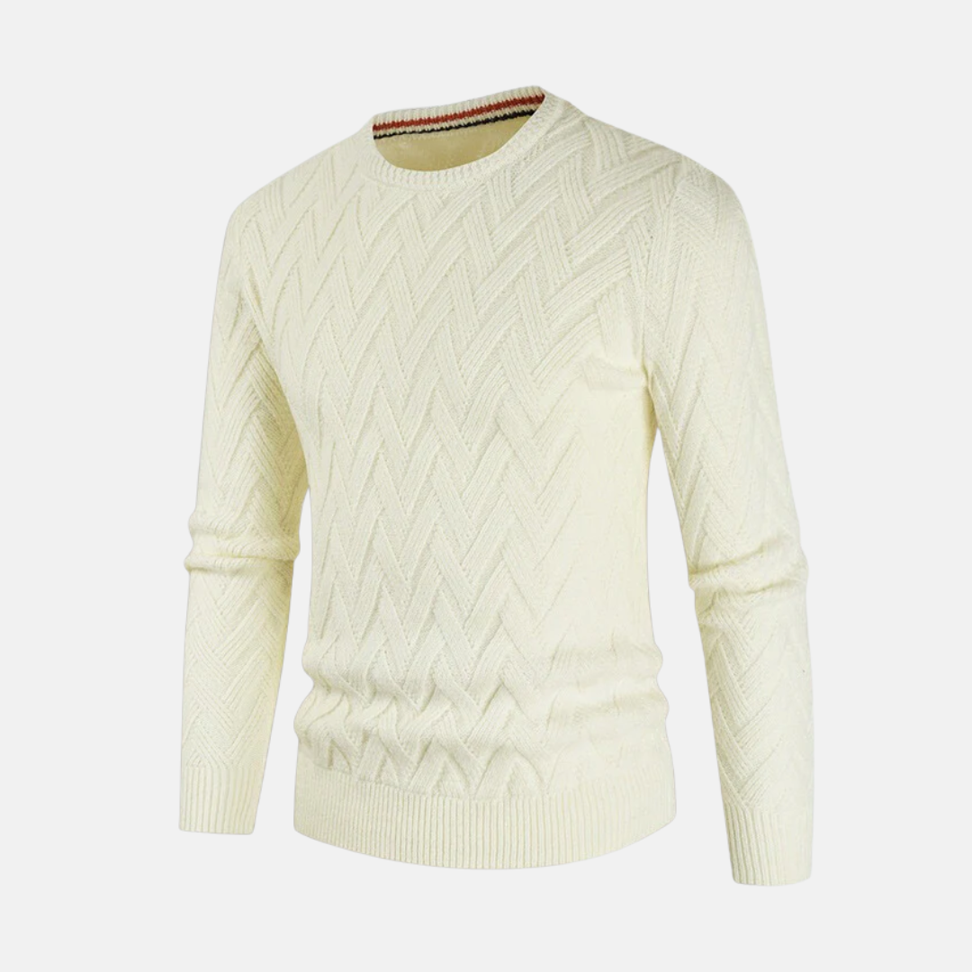 Men's wool crew neck sweater chevron knit texture ribbed cuffs classic fit fall style