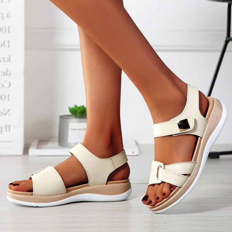 Women's comfort cushioned sandals with adjustable straps in neutral tones for all-day comfort