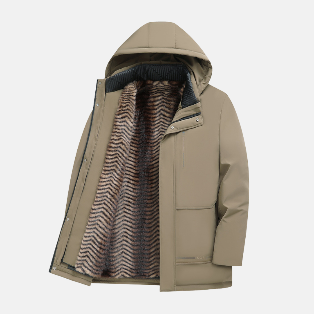 Men's hooded parka jacket regular fit weather-resistant shell with detachable plush lining winter coat