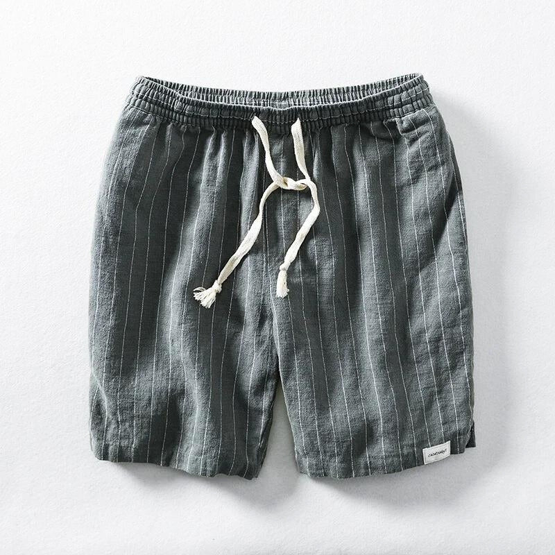 Men's beige linen blend shorts relaxed fit with natural drape, perfect for coastal summer style